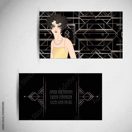 Art Deco vintage illustration of flapper girl. Retro party character in 1920 s style. Vector design for glamour event or jazz party.