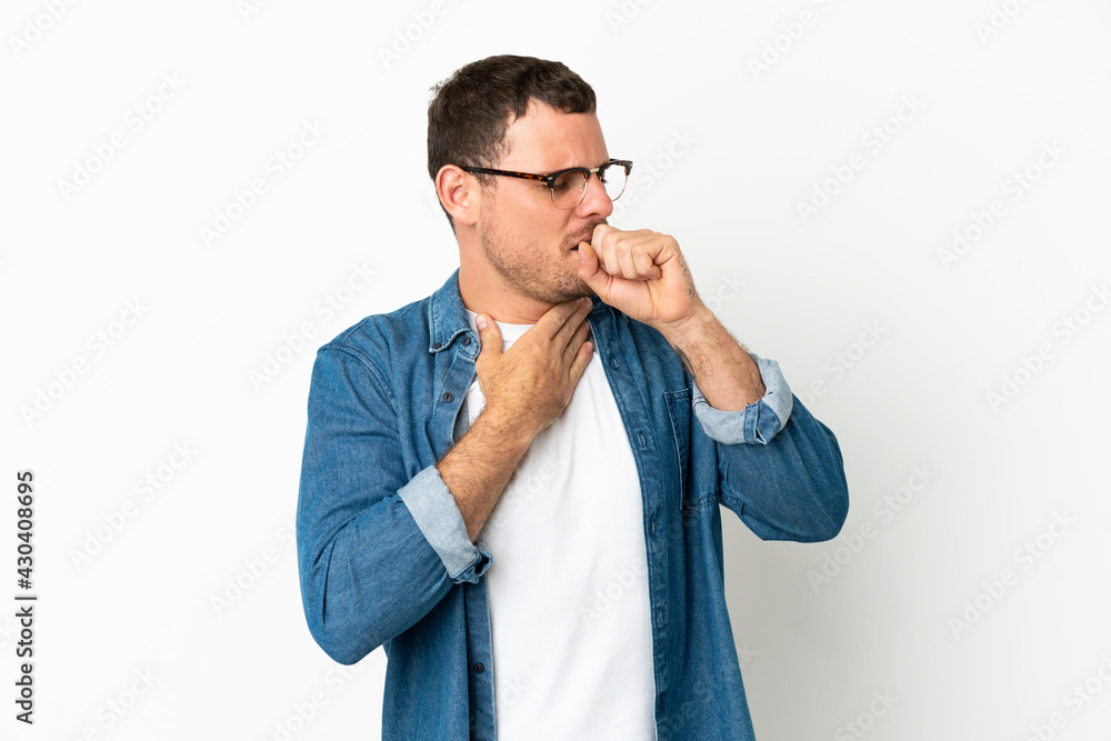 Brazilian man over isolated white background coughing a lot Brazilian man over isolated white background coughing a lot