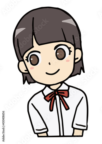 笑顔のおかっぱの女子学生のバストアップ