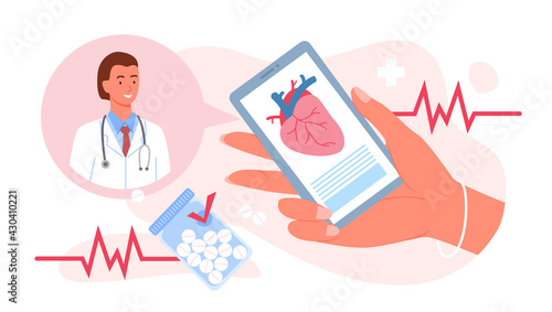 Call doctor, cardiology medicine, hand holding mobile phone for medical consultation