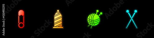Set Safety pin, Sewing thread, Yarn ball with knitting needles and Knitting icon. Vector