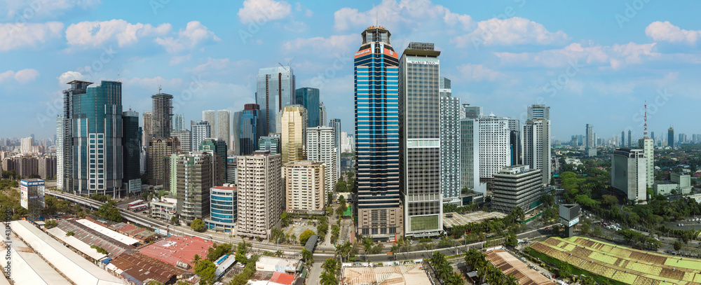 Metro Manila, Philippines - Panorama of Ortigas Skyline, one of the major business districts in the metropolis. East view of cityscape.