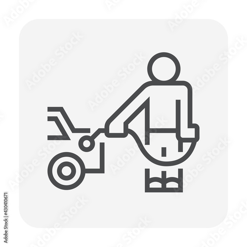 Man worker character vector ico. Human cartoon, person or attendant hold dispenser for refueling service of power energy or petroleum product i.e. oil, gasoline, benzine to car, automobile or vehicle.