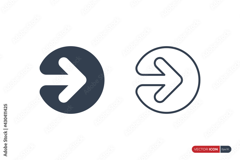 Simple Arrow Icon. Fill and Outline Circle Shape with Negative Space Right Arrow isolated on White Background. Flat Vector Icon Design Template Element. Simple Arrow Icon. Fill and Outline Circle Shape with Negative Space Right Arrow isolated on White Background. Flat Vector Icon Design Template Element.