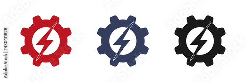 Cogwheel with lightning icon. Set of icons.