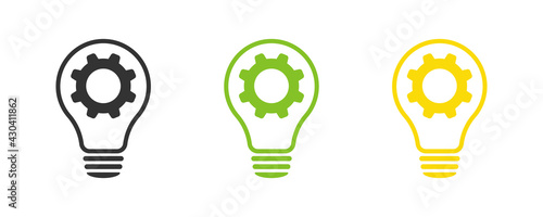Lamp and Cogwheel - An innovative lamp and gear. Set of icons.