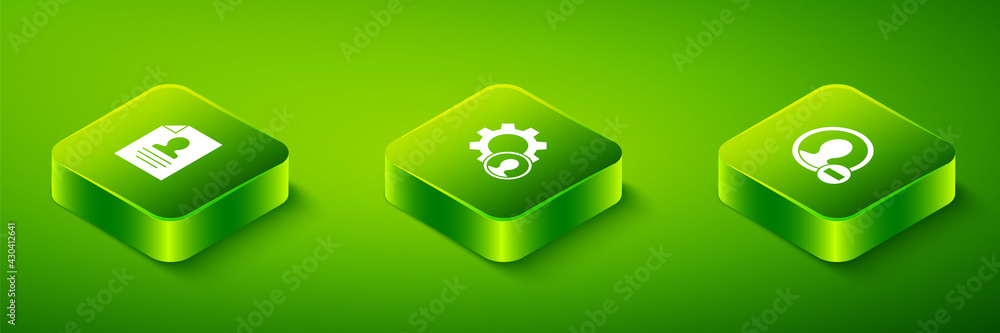 Set Isometric Head hunting, Create account screen and Resume icon. Vector Set Isometric Head hunting, Create account screen and Resume icon. Vector