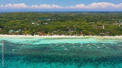 Aerial seascape with beautiful tropical beach. Panglao, Philippines. Summer and travel vacation concept.