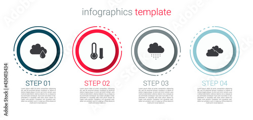 Set Cloud with rain, Meteorology thermometer, and . Business infographic template. Vector