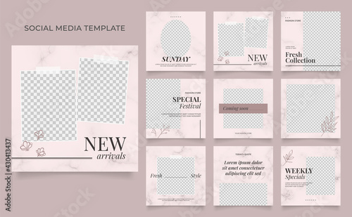 social media template banner blog fashion sale promotion. fully editable instagram and facebook square post frame puzzle organic sale poster. pink black brown vector background
