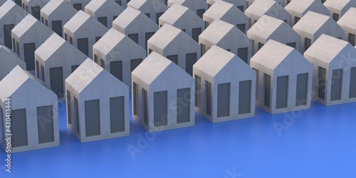 Houses gray color on blue background 3d illustration
