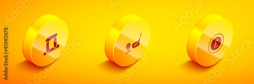 Set Isometric Stonehenge, Golf club with ball tee and Coin money pound icon. Vector