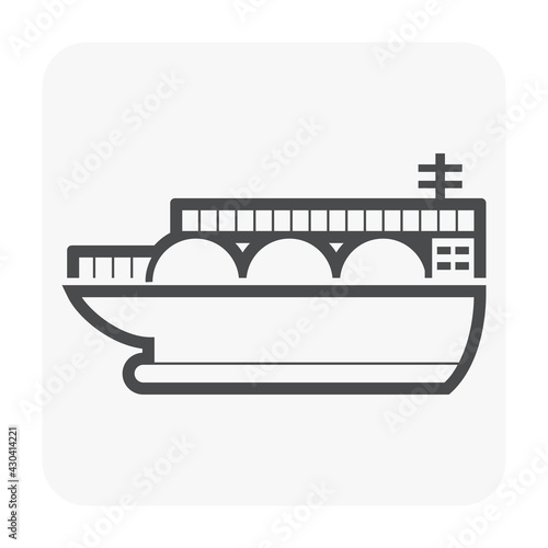 LNG carrier vector icon. Tanker ship with cryogenic tank, vessel. For storage and transport liquefied natural gas. That fuel energy mixture of methane, ethane. For industry, business, trade, export.