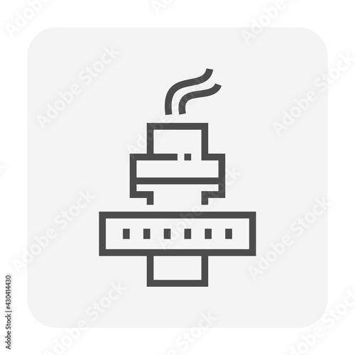 Gas flare or flare stack vector icon. Torch device with fire flame, burner, tower for burning gas from petroleum refinery in factory, petrochemical plant and offshore rig. That power energy industry.