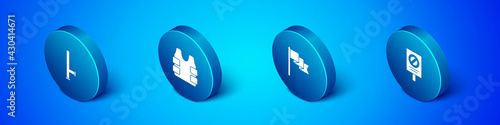 Set Isometric Police rubber baton, Location marker, Protest and Bulletproof vest icon. Vector