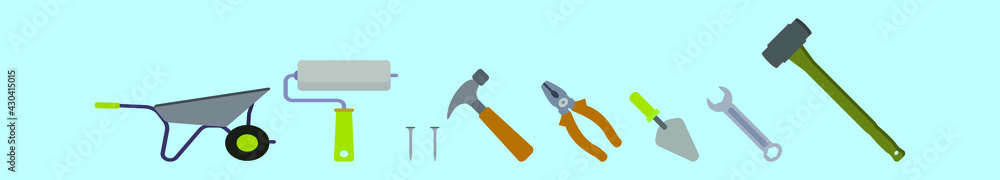 set of tools cartoon icon design template with various models. vector illustration isolated on blue background set of tools cartoon icon design template with various models. vector illustration isolated on blue background