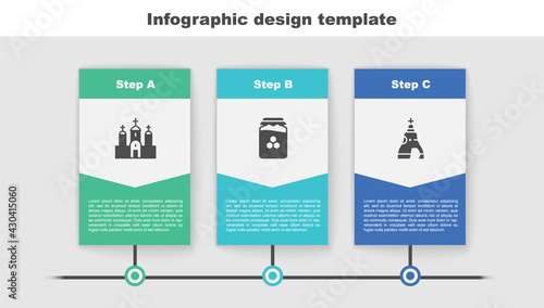 Set Church building, Jar of honey and The Tsar bell. Business infographic template. Vector