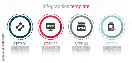 Set Dumbbell, Location gym, Sports nutrition and . Business infographic template. Vector