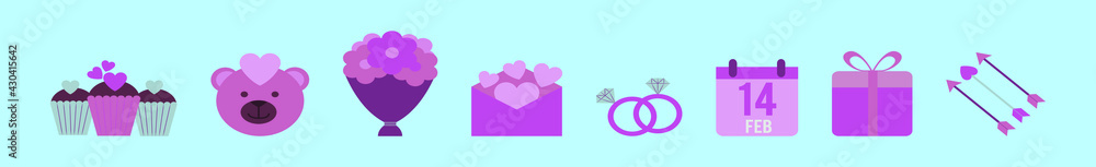 set of valentine element cartoon icon design template with various models. vector illustration isolated on blue background set of valentine element cartoon icon design template with various models. vector illustration isolated on blue background