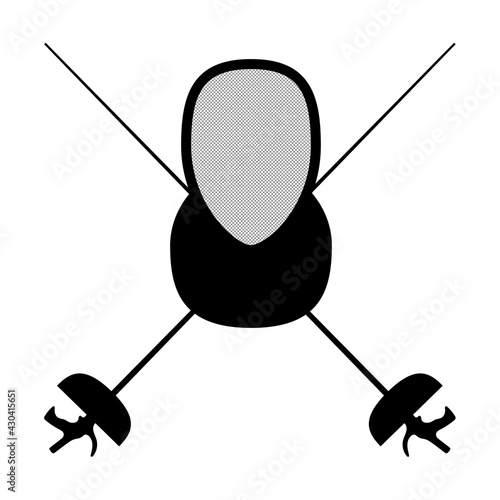  Fencing, swordplay logo, icon. Crossed rapiers and helmet