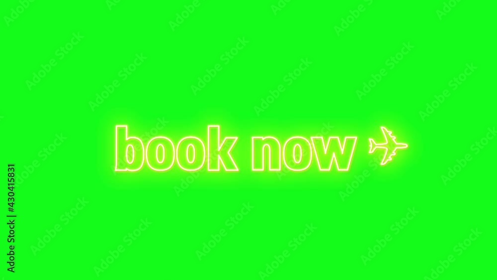 Neon blinking Book now text logo green screen ,light banner design element colorful modern design trend, night bright advertising, bright sign. Vector Neon blinking Book now text logo green screen ,light banner design element colorful modern design trend, night bright advertising, bright sign. Vector