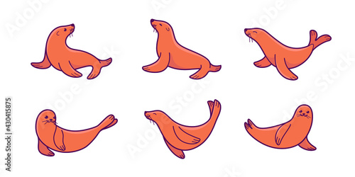 Cartoon seal sketch line icon. Cute animals icons set. Childish vector print for nursery, kids apparel, poster, postcard, pattern.