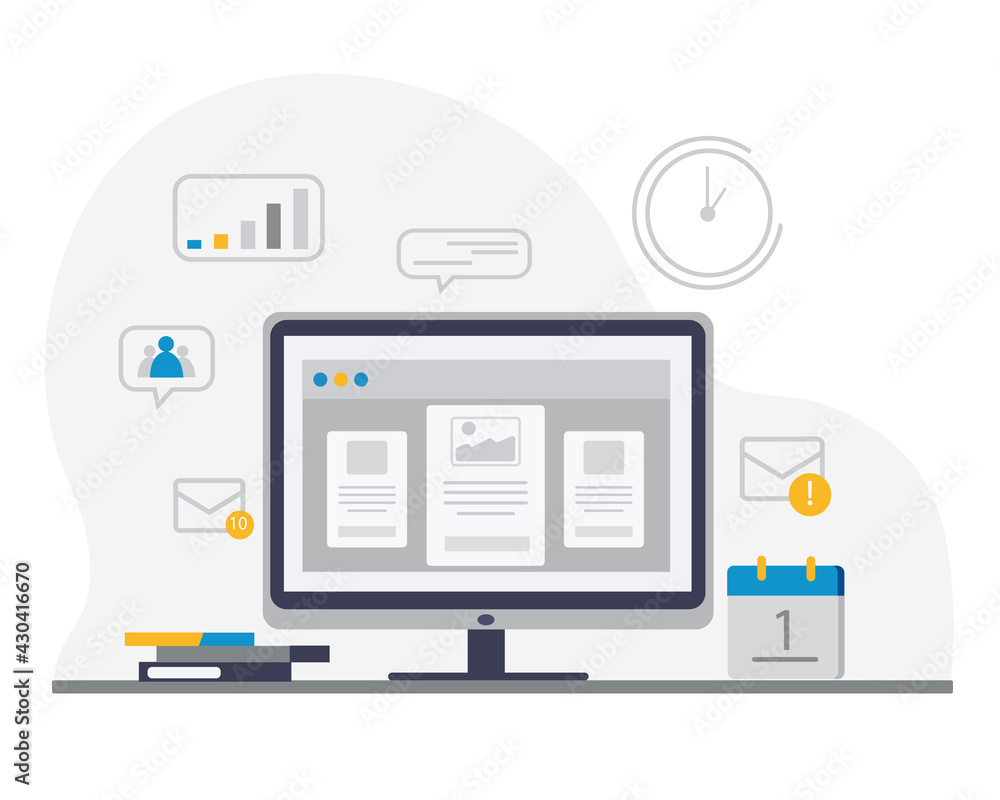 Workplace, vector flat design illustration. Workplace, vector flat design illustration.