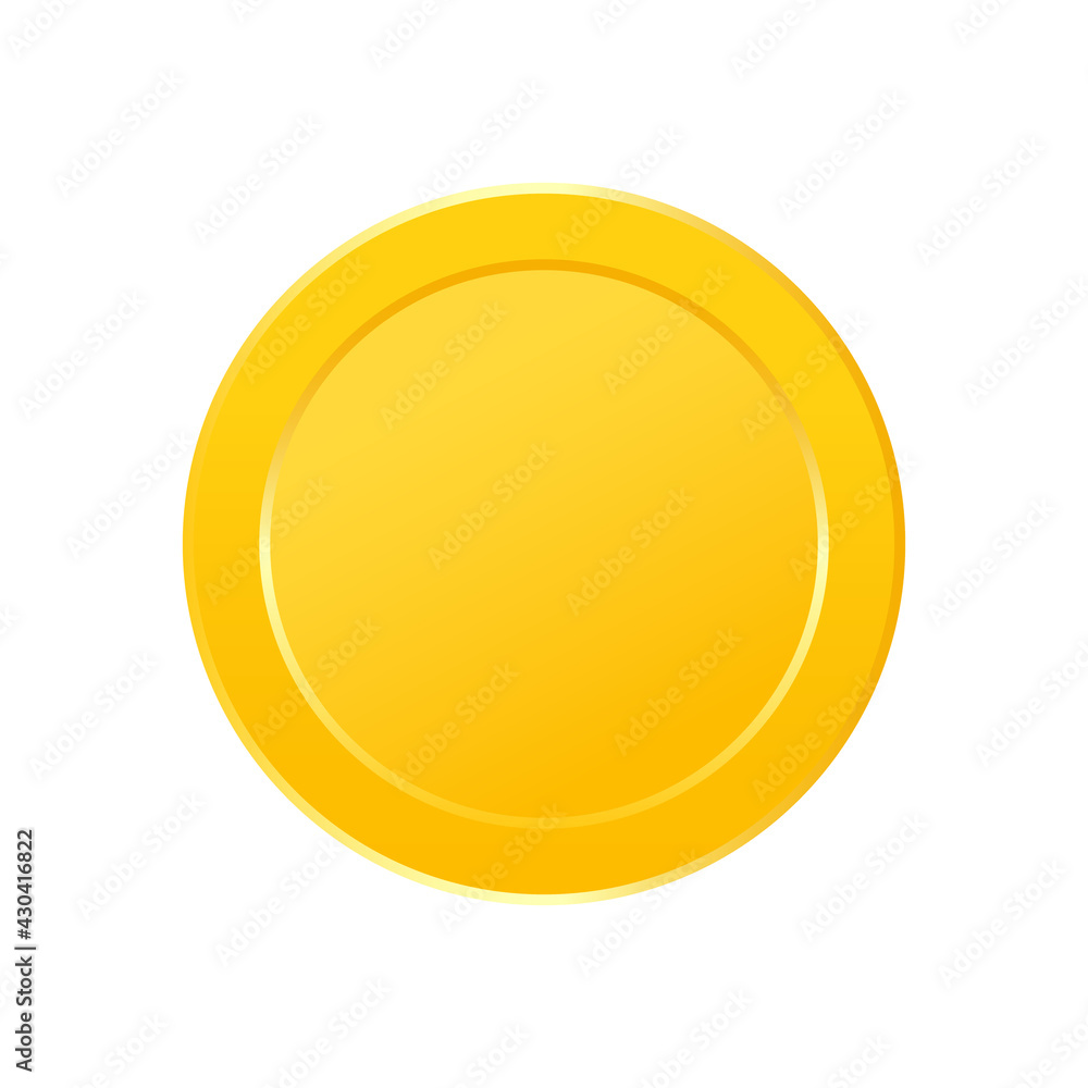Gold coin icon set. Game win item. Token money badge. App interface design element. Cartoon profit collection. Virtual trophy sign. Vector illustration