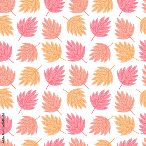 Seamless pattern autumn leaves on white background. Geometric template maple leaf.