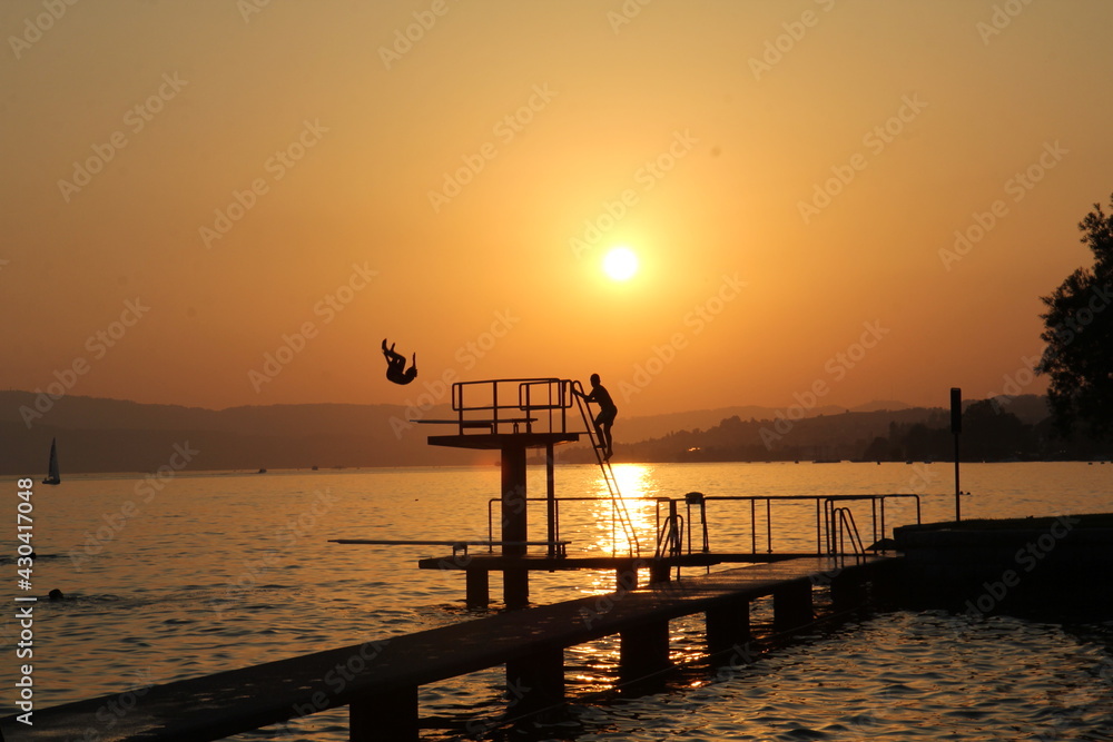 sunset over the pier