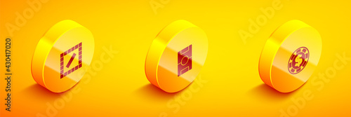 Set Isometric Board game, Hockey table and Casino chip with dollar icon. Vector