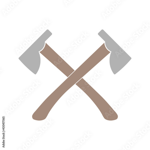 Crossed axes emblem. Flat style vector illustration isolated on white