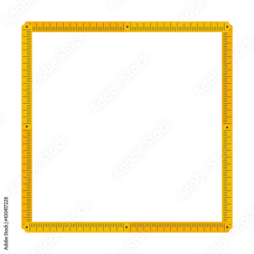 Square frame made from yellow folding rule. Flat style vector illustration isolated on white