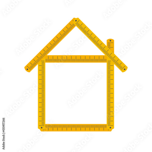 Home icon made from yellow folding rule. Building, house development. Flat style vector illustration isolated on white