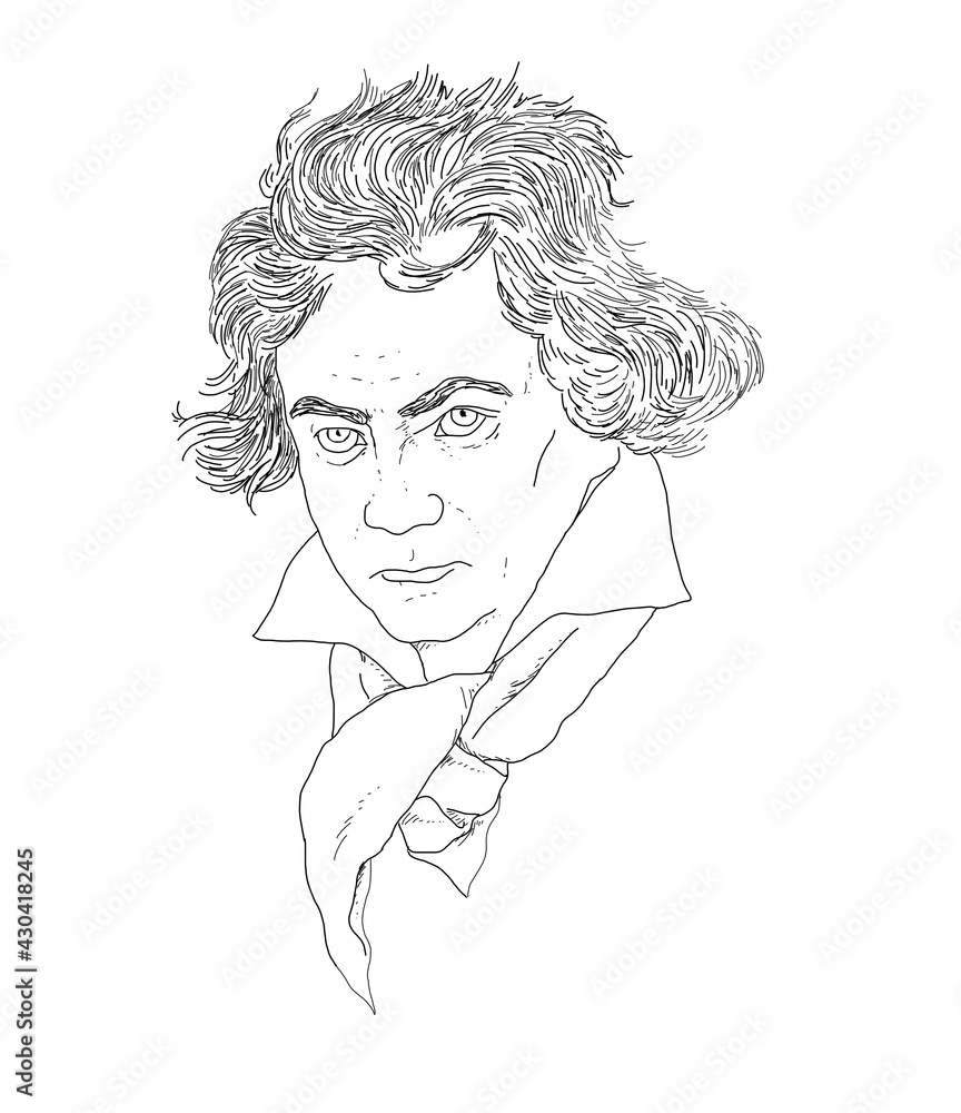 Illustrated realistic portrait of the German composer Ludwig van Beethoven Illustrated realistic portrait of the German composer Ludwig van Beethoven