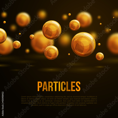 Abstract molecules design. Vector illustration. Gold atoms. Machine oil golden drops.