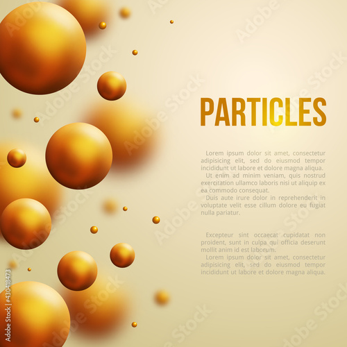 Abstract molecules design. Vector illustration. Gold atoms. Machine oil golden drops.
