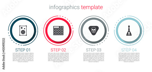 Set Stereo speaker, Drum machine, Guitar pick and Balalaika. Business infographic template. Vector