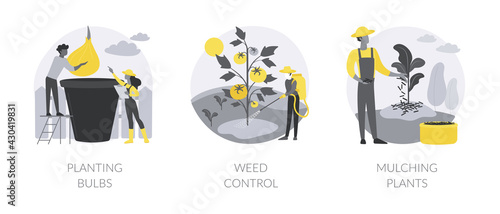 Garden seasonal works abstract concept vector illustrations.
