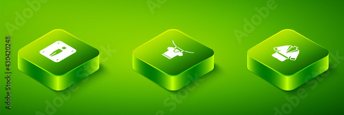 Set Isometric Drying clothes, Bathrobe and Male toilet icon. Vector