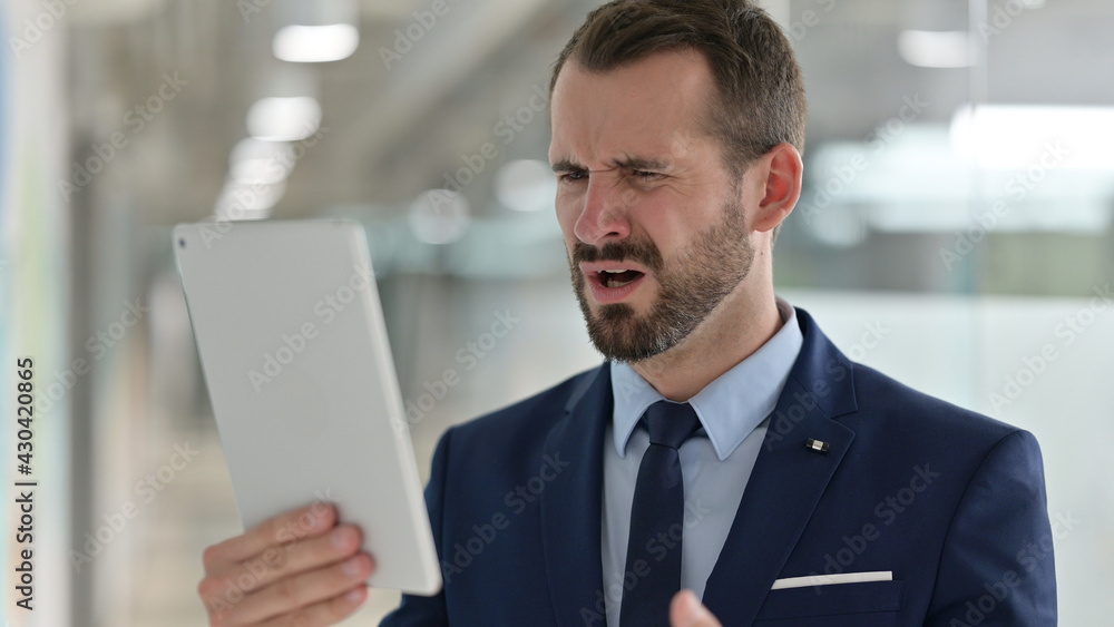 Portrait of Middle Aged Businessman having Loss on Tablet, Failure 