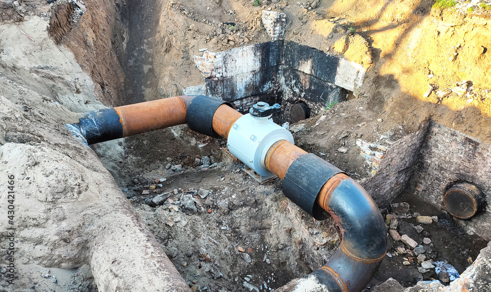Underground gas pipe line and valve fixed in trench Stock Photo Adobe