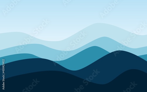 Illustration of ocean view. Blue waves abstract wallpaper. dark Blue curves.