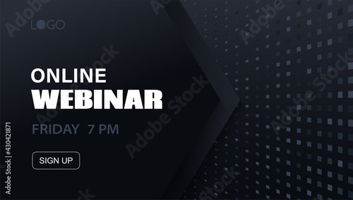 Online webinar vector dark template. Abstract minimal background for business meeting. Banner for social media event