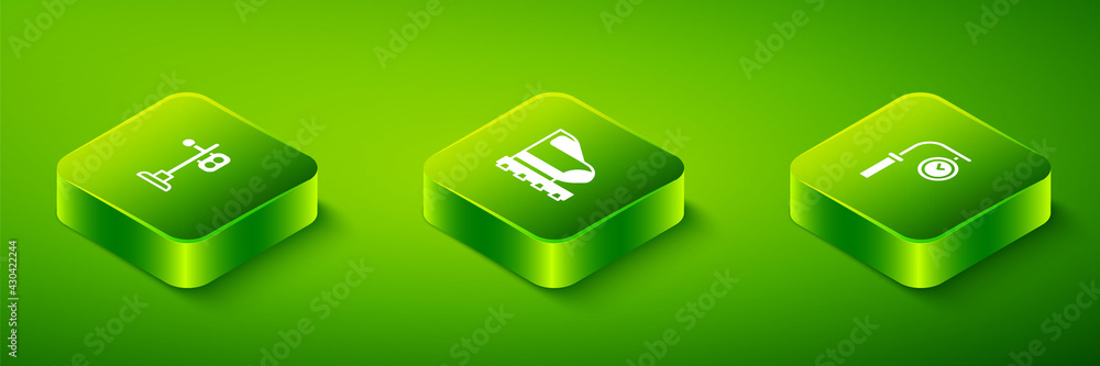Set Isometric High-speed train, Train station clock and traffic light icon. Vector Set Isometric High-speed train, Train station clock and traffic light icon. Vector