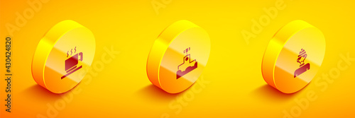 Set Isometric Hot chocolate cup, Award winner podium and Winter athlete icon. Vector