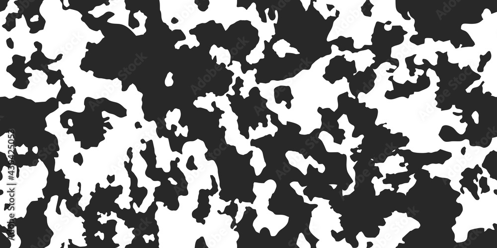 Cow skin texture, black and white spot repeated seamless pattern. Animal print dalmatian dog stains. Vector Cow skin texture, black and white spot repeated seamless pattern. Animal print dalmatian dog stains. Vector