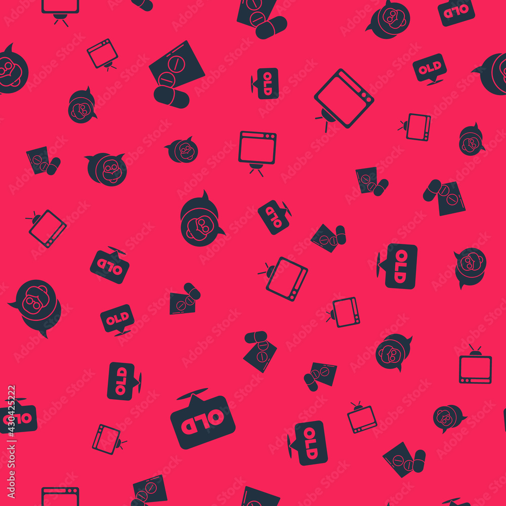 Set Nursing home, Medicine pill or tablet, Grandmother and Retro tv on seamless pattern. Vector Set Nursing home, Medicine pill or tablet, Grandmother and Retro tv on seamless pattern. Vector