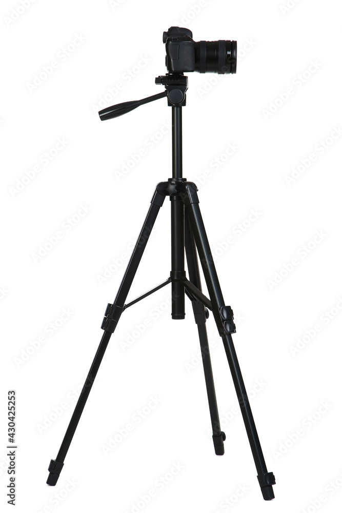 Camera on tripod isolated on white background Camera on tripod isolated on white background