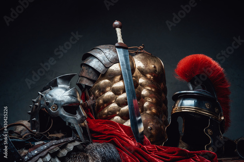 Ancient rome soldier and gladiator outfit and sword